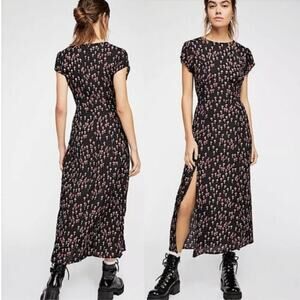 Free People Corrie Black Ditsy Floral Print Midi Dress